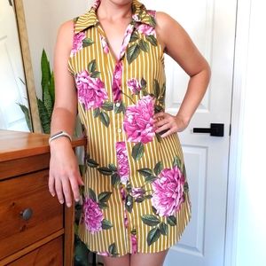 Flowers and Stripes Button Up Tunic